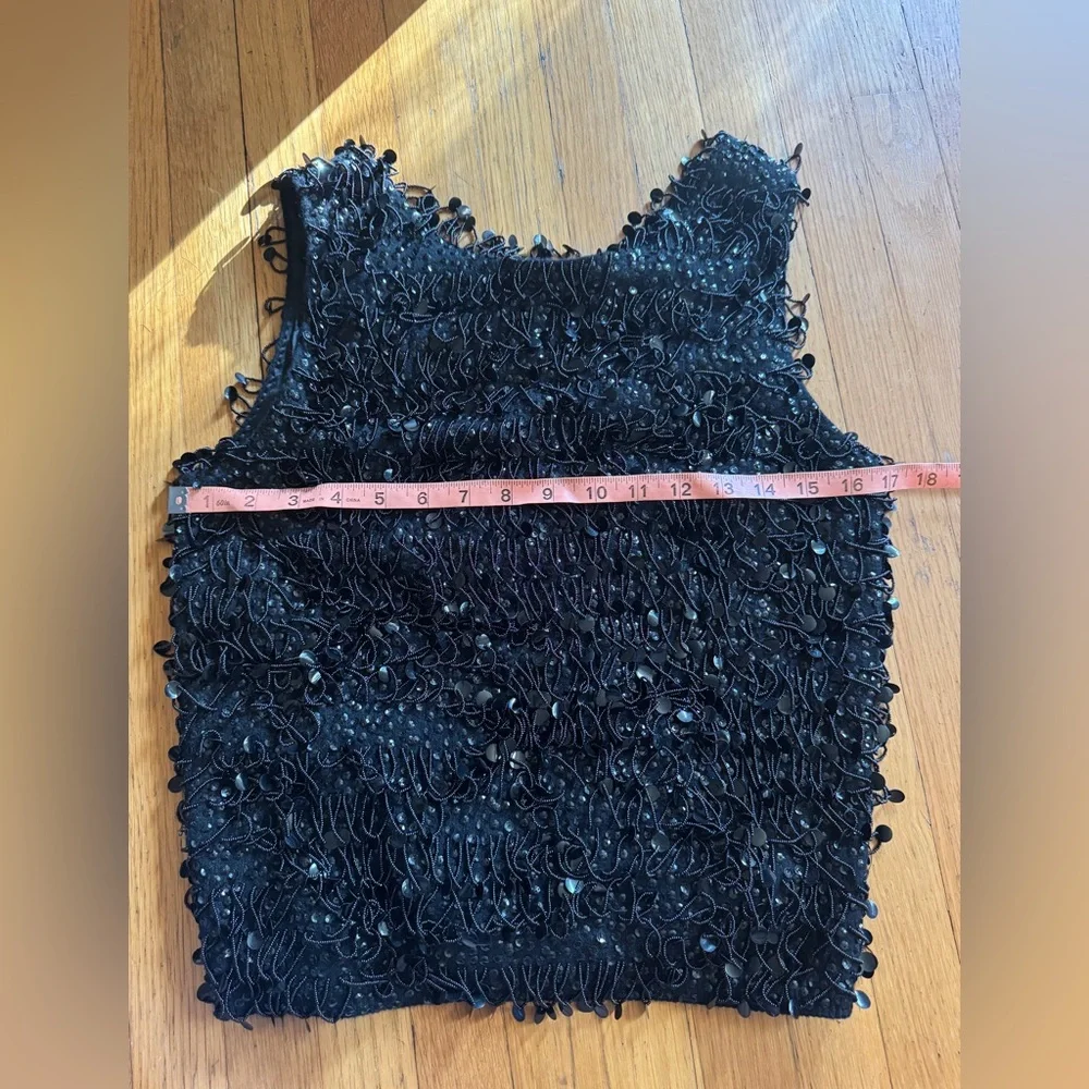 60s Vintage Black Sequin Knit Blouse and Skirt Set Medium - Picture 5 of 14